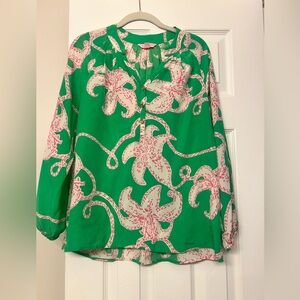 Lilly Pulitzer Green and Pink Floral Elsa Top